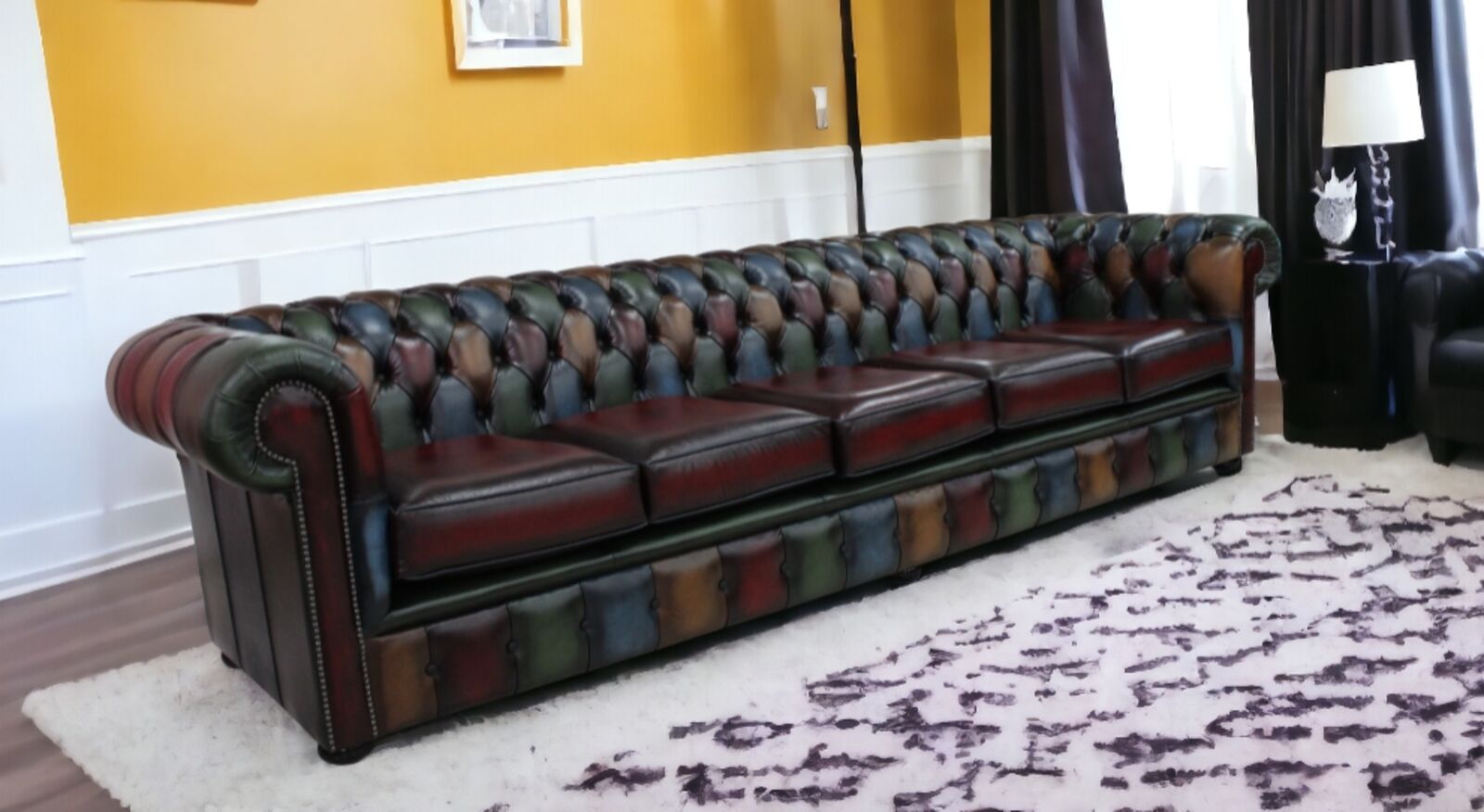 Product photograph of Chesterfield Patchwork Antique 5 Seater Settee Leather Sofa Offer from Designer Sofas 4U