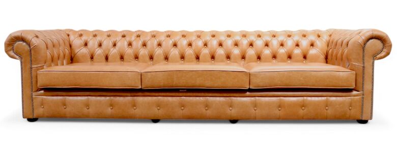 Chesterfield 5 Seater Sofa Settee Old English Tan Leather