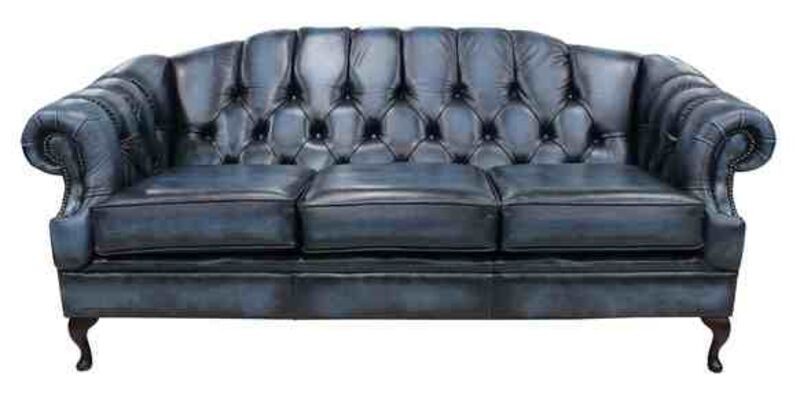 Product photograph of Antique Blue Chesterfield Victoria 3 Seater Leather Sofa Settee from Designer Sofas 4U