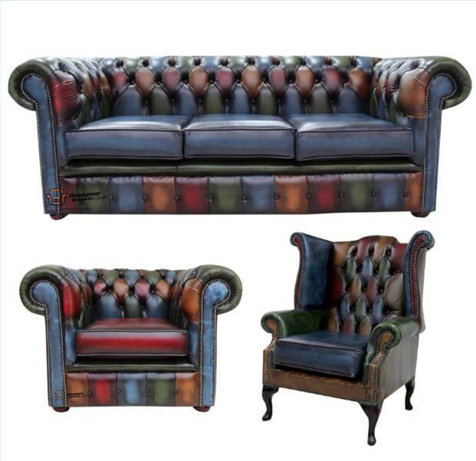 Product photograph of Chesterfield Patchwork Antique 3 Seater Settee Queen Anne Amp Hellip from Designer Sofas 4U