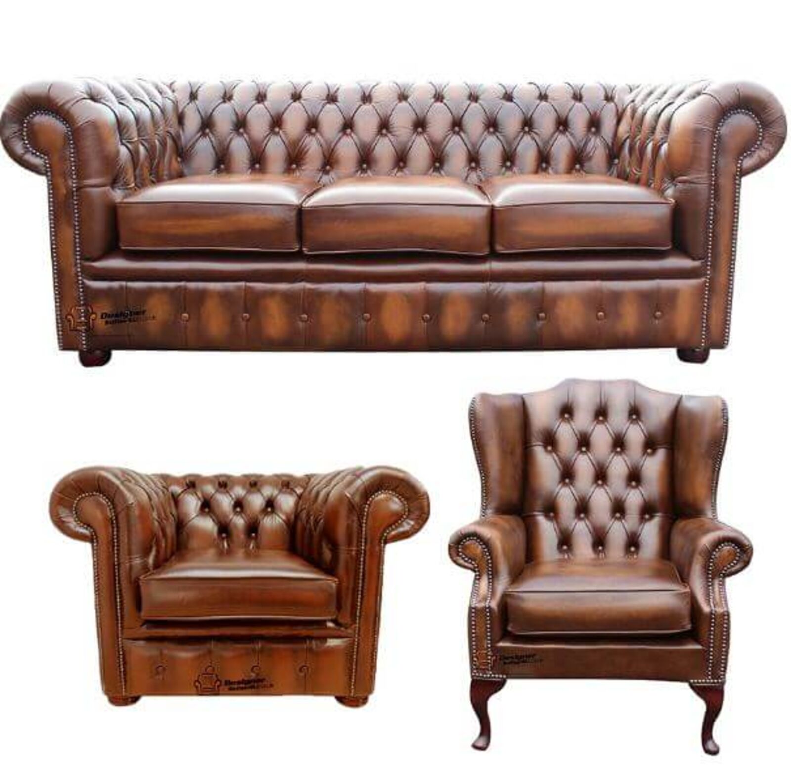 Product photograph of Chesterfield Leather 3 Seater Mallory Wing Chair Club Amp Hellip from Designer Sofas 4U