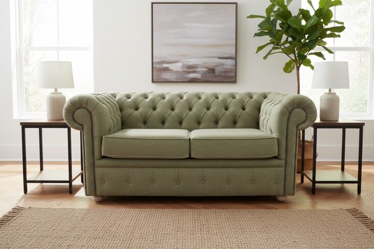 Chesterfield Arnold Wool 2 Seater Sofa Settee Glamis Opal Tweed
