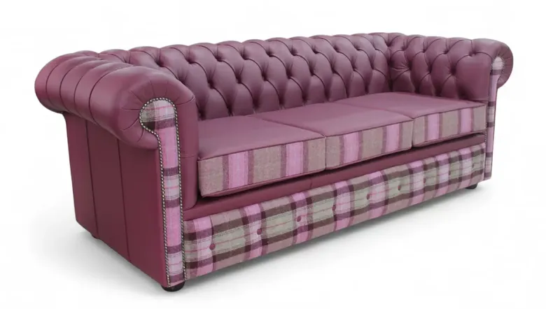 Chesterfield Arnold Wool 3 Seater Sofa Settee Skye Amethyst Leather