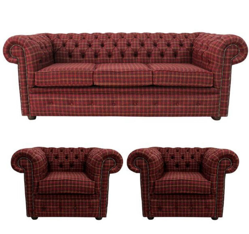 Product photograph of Check Chesterfield Arnold Wool 3 Seater Sofa Designersofas4u from Designer Sofas 4U