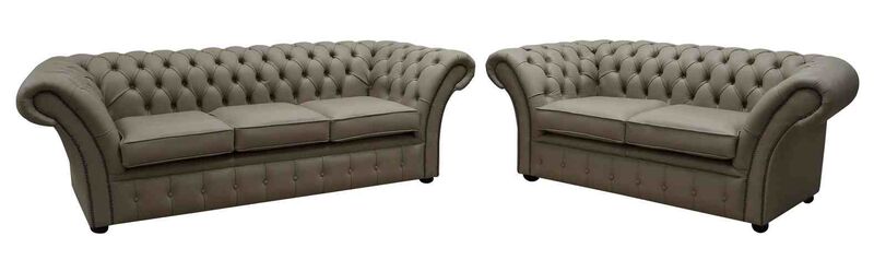 Product photograph of Chesterfield Balmoral 3 2 Seater Shelly Pebble Leather Sofa Offer from Designer Sofas 4U