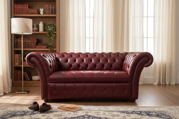 Chesterfield Balmoral 1.5 Seater Sofa Settee Old English Burgandy Leather Buttoned Seat