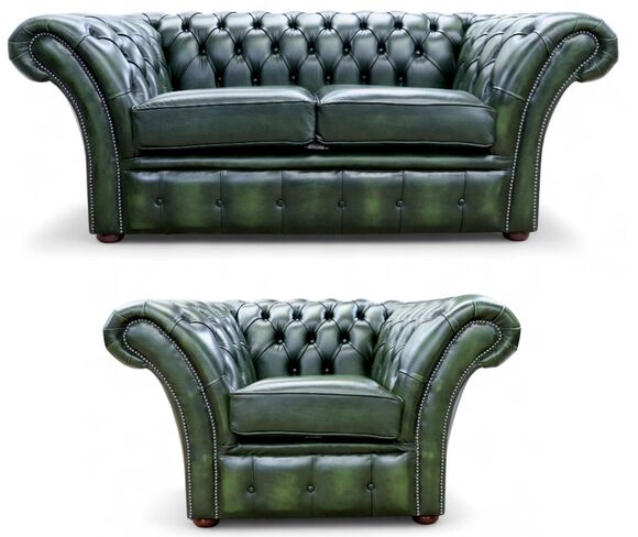 Chesterfield Balmoral 2+1 Seater Sofa Suite Antique Green Leather