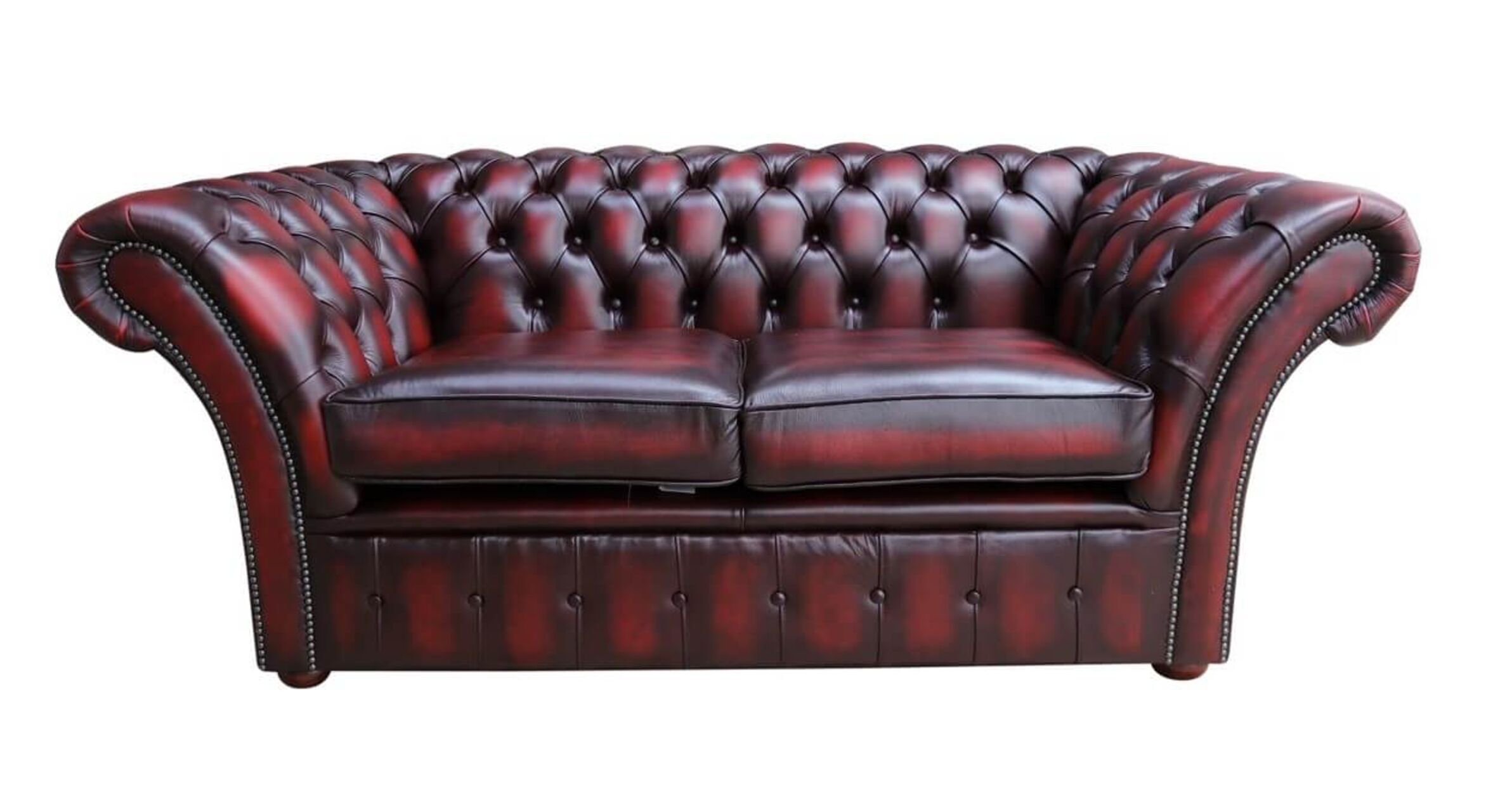 Chesterfield Balmoral 2 Seater Sofa Settee Antique Oxblood Red Real