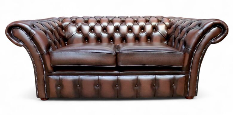 Chesterfield Balmoral 2 Seater Sofa Settee Antique Brown Real Leather