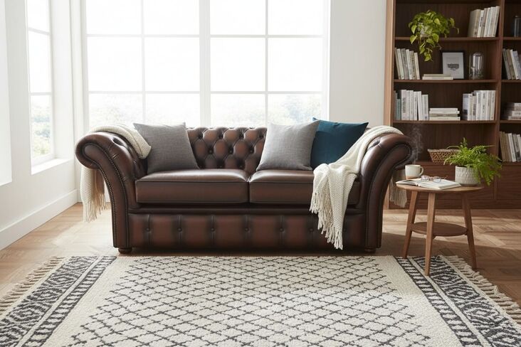 Chesterfield Balmoral 2 Seater Sofa Settee Antique Brown Real Leather
