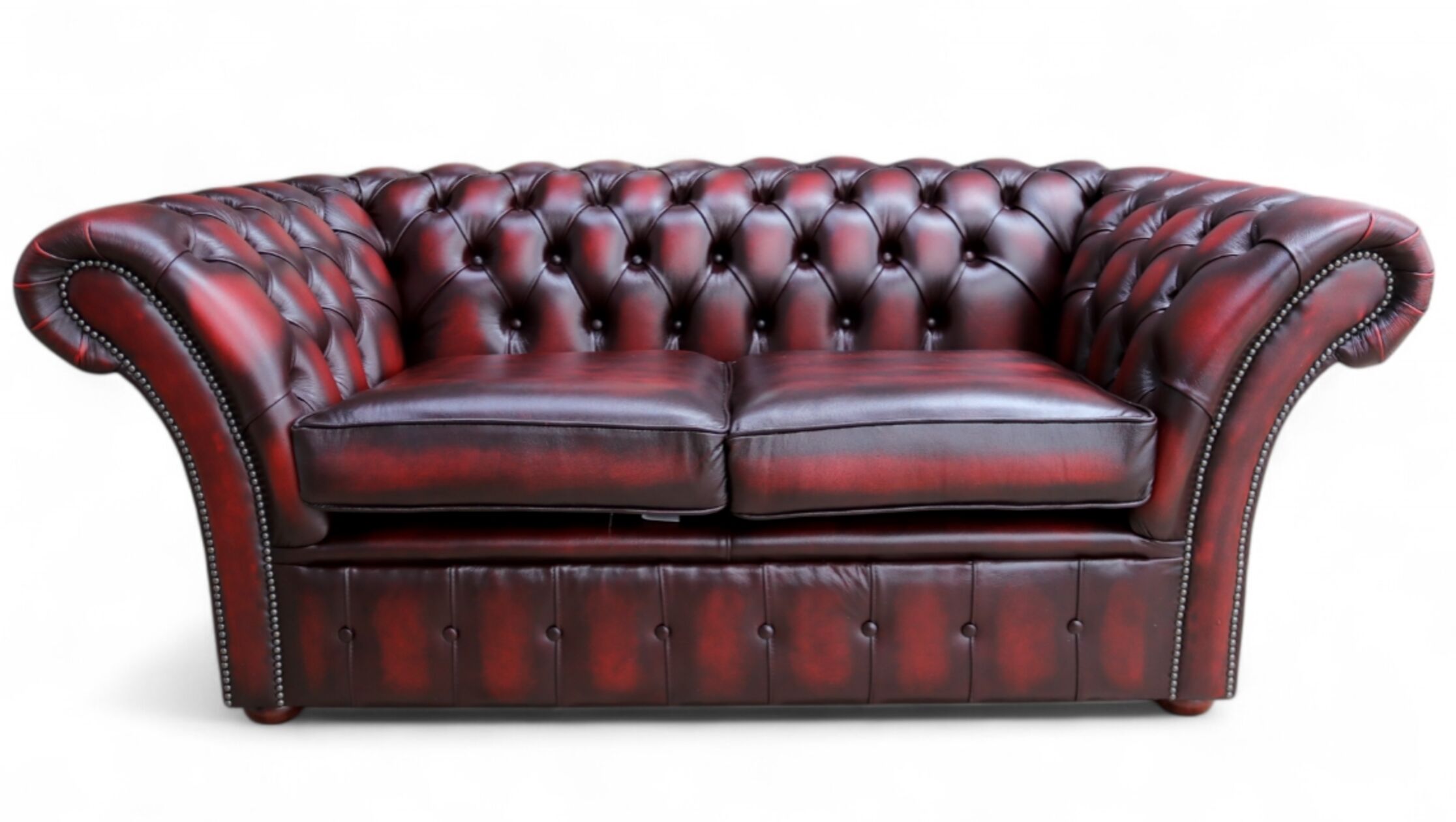 Antique Oxblood Red Leather Chesterfield Balmoral 2 Seater Sofa