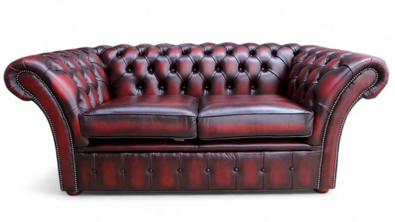Chesterfield Balmoral 2 Seater Sofa Settee Antique Oxblood Red Real Leather