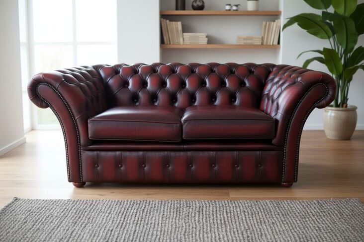 Chesterfield Balmoral 2 Seater Sofa Settee Antique Oxblood Red Real Leather