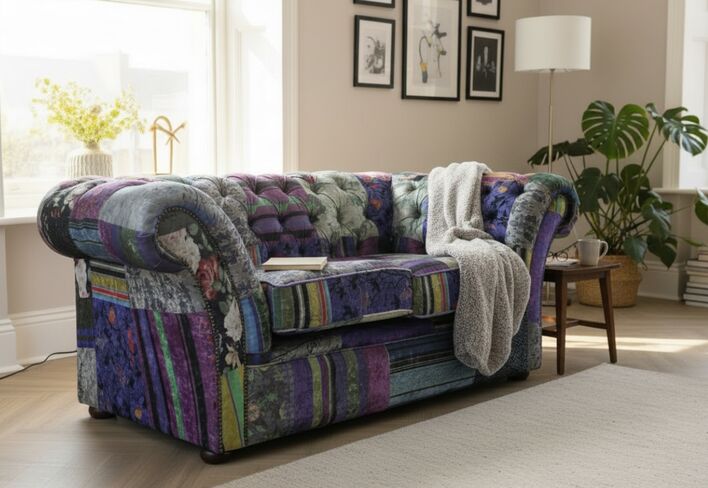 Chesterfield Balmoral 2 Seater Sofa Settee London Patchwork Fabric