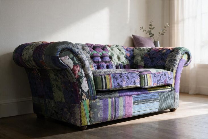 Chesterfield Balmoral 2 Seater Sofa Settee London Patchwork Fabric
