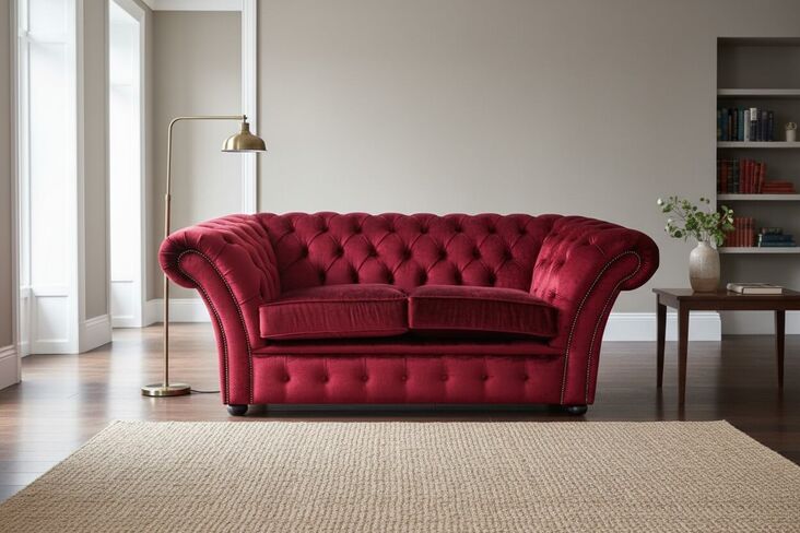 Chesterfield Balmoral 2 Seater Sofa Settee Modena Pillarbox Red Velvet Fabric