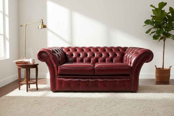 Chesterfield Balmoral 2 Seater Sofa Settee Old English Burgandy Leather