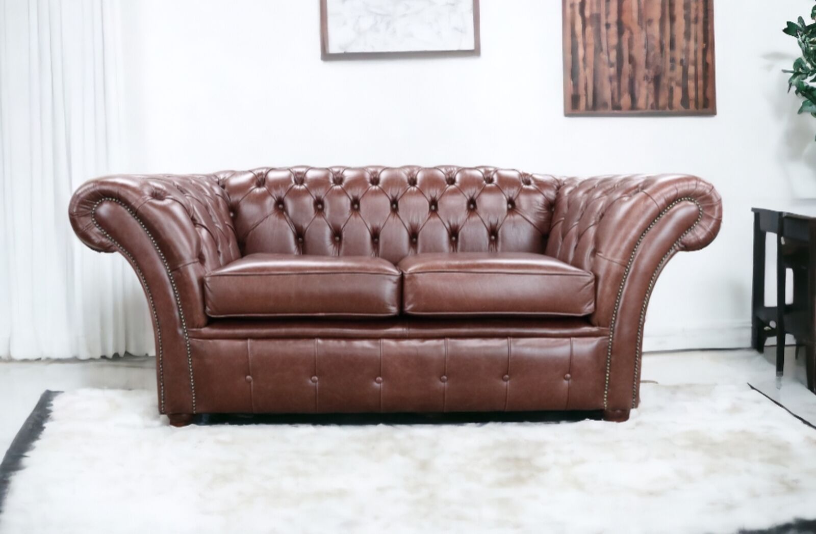 Product photograph of Chesterfield Balmoral 2 Seater Sofa Settee Old English Hazel Leather Stock from Designer Sofas 4U