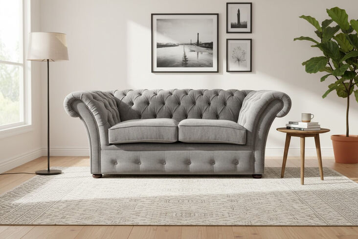 Chesterfield Balmoral 2 Seater Sofa Settee Pimlico Carbon Grey Fabric