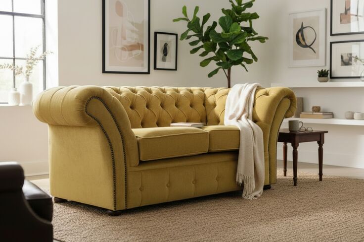 Chesterfield Balmoral 2 Seater Sofa Settee Pimlico Corn Fabric