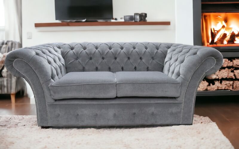 Product photograph of Chesterfield Balmoral 2 Seater Sofa Settee Pimlico Grey Fabric from Designer Sofas 4U