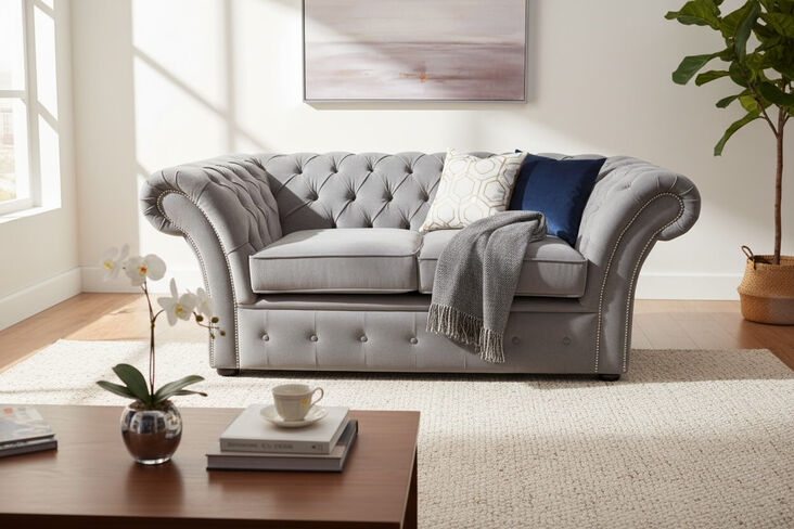Chesterfield Balmoral 2 Seater Sofa Settee Pimlico Grey Fabric