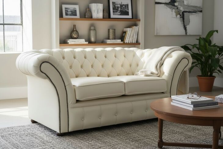 Chesterfield Balmoral 2 Seater Sofa Settee Shelly Cottonseed Leather