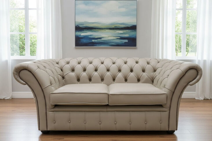 Chesterfield Balmoral 2 Seater Sofa Settee Shelly Pebble Leather