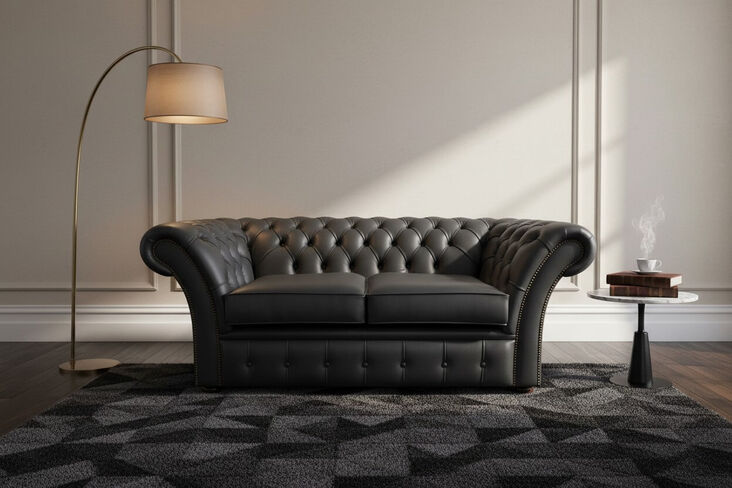 Chesterfield Balmoral 2 Seater Sofa Settee Shelly Steel Grey Leather