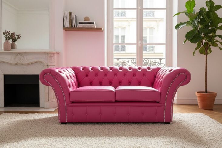 Chesterfield Balmoral 2 Seater Sofa Settee Vele Fuchsia Pink Leather
