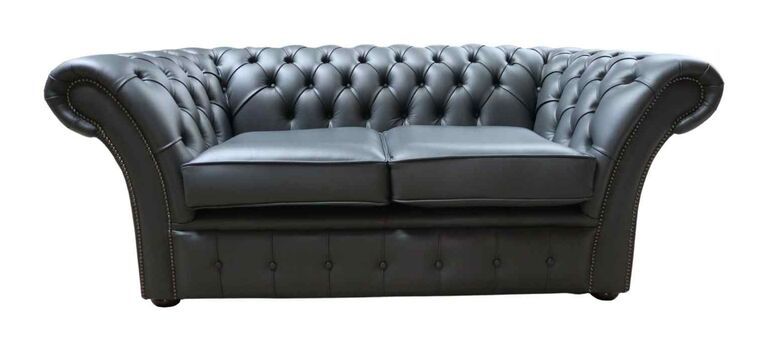 Chesterfield Balmoral 2 Seater Sofa Settee Shelly Steel Grey Leather