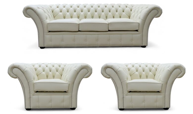 Chesterfield Balmoral 3+1+1 Sofa Suite Shelly Cream Leather
