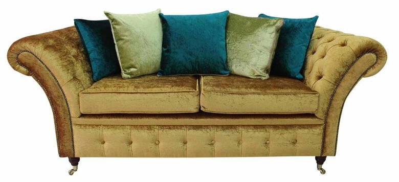 Chesterfield Balmoral 2.5 Seater Sofa Settee Boutique Gold Crush Velvet Fabric + Cushions