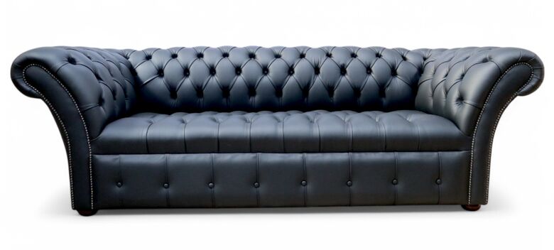 Chesterfield Balmoral 3 Seater Buttoned Seat Sofa Settee Black Leather