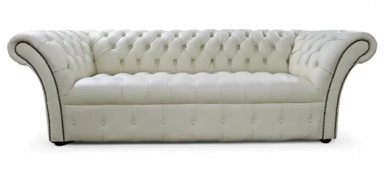 Chesterfield Balmoral 3 Seater Buttoned Seat Sofa Settee Cream Real Leather