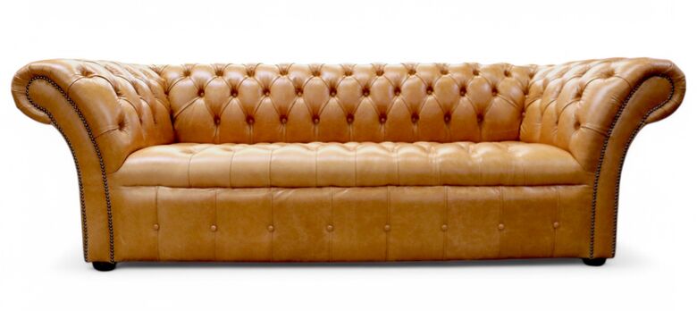 Chesterfield Balmoral 3 Seater Buttoned Seat Sofa Settee Old English Buckskin Leather