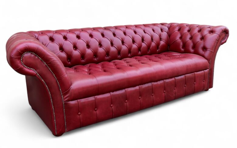 Chesterfield Balmoral 3 Seater Buttoned Seat Sofa Settee Old English Gamay Leather