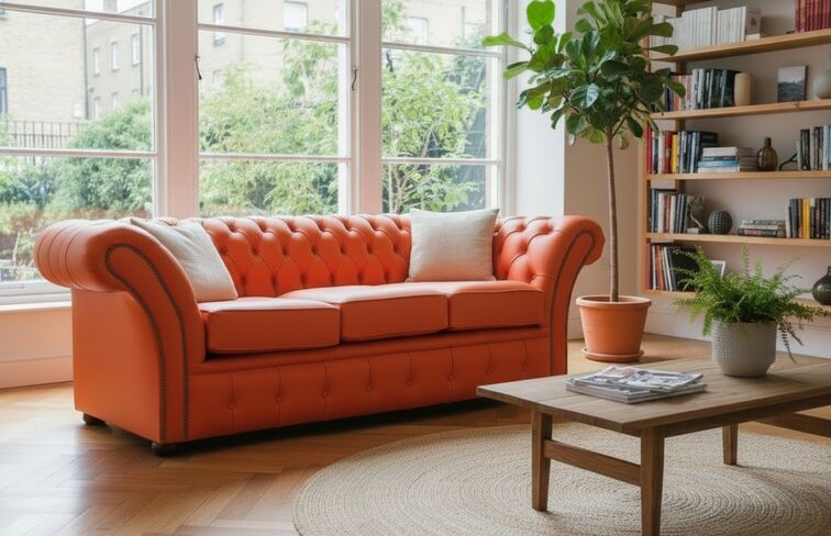 Chesterfield Balmoral 3-Seater Sofa in Flamenco Orange Leather – Luxurious Statement Piece