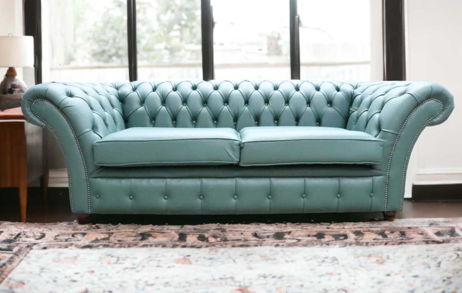 Product photograph of Chesterfield Balmoral 3 Seater Sofa Settee Shelly Jade Green Leather from Designer Sofas 4U