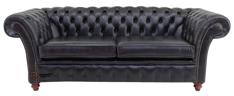Chesterfield Balmoral 3 Seater Sofa Settee Old English Black Leather