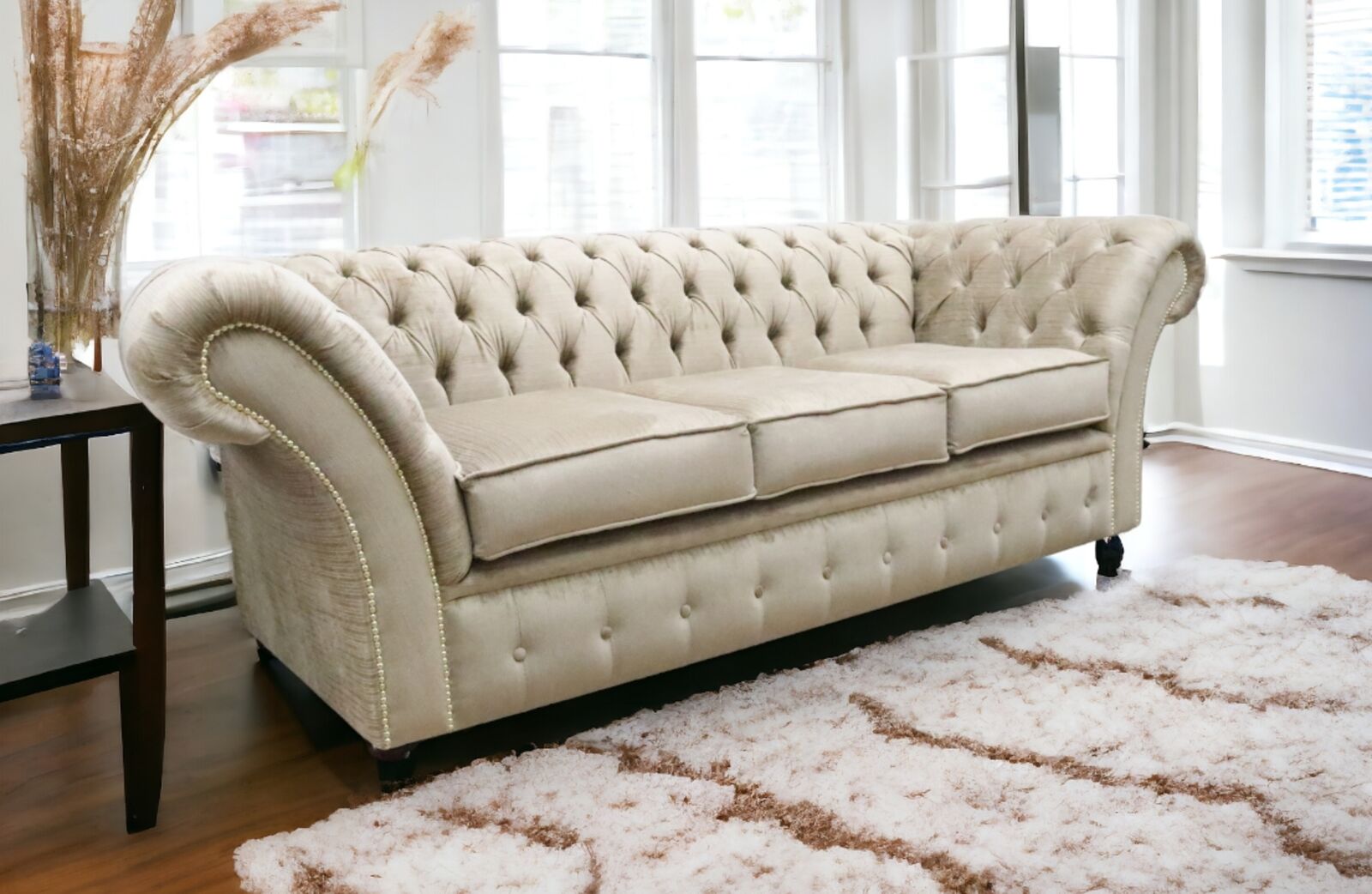 Product photograph of Chesterfield Balmoral 3 Seater Sofa Settee Azzuro Fudge Fabric from Designer Sofas 4U