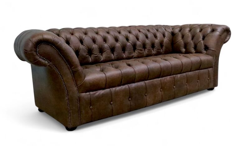 Chesterfield Balmoral 3 Seater Sofa Settee Buttoned Seat Cracked Wax Tobacco Brown Leather