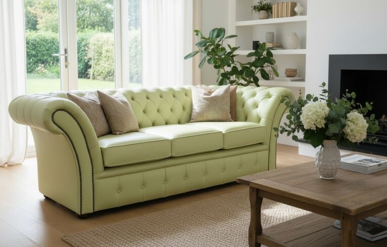 Chesterfield Balmoral 3 Seater Sofa Settee Chartreuse Green Leather