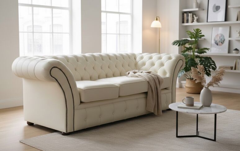 Chesterfield Balmoral 3 Seater Sofa Settee Cottonseed Leather