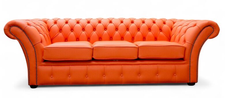 Chesterfield Balmoral 3-Seater Sofa in Flamenco Orange Leather – Luxurious Statement Piece