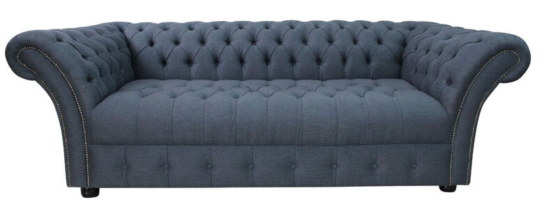 Chesterfield Balmoral 3 Seater Buttoned Seat Sofa Settee Grampian Marine Blue Fabric