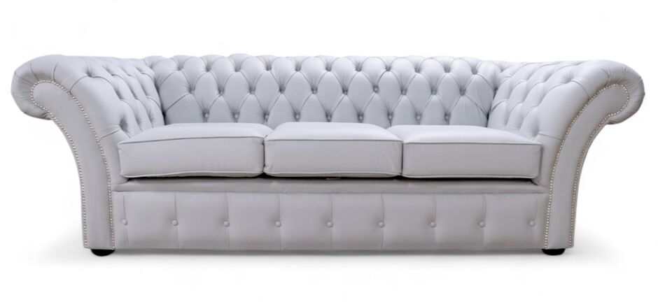 Chesterfield Balmoral 3 Seater Sofa Settee Shelly Silver Grey Leather 1