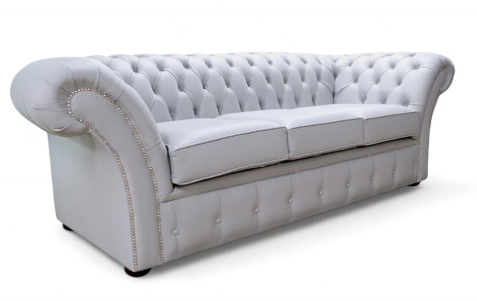 Chesterfield Balmoral 3 Seater Sofa Settee Shelly Silver Grey Leather 2