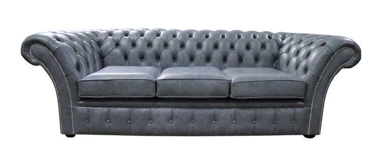 Chesterfield Balmoral 3 Seater Sofa Settee Stella Liquorice Grey Leather