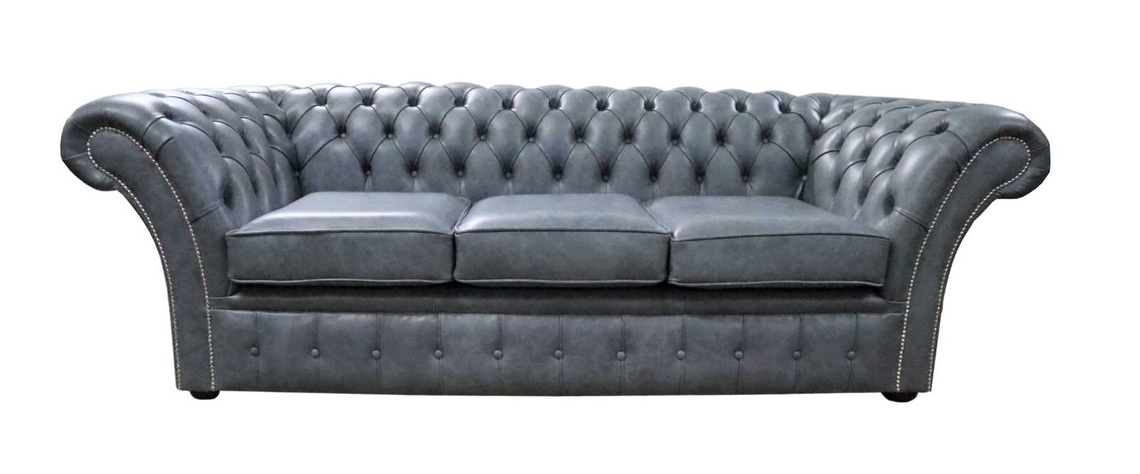 Product photograph of Chesterfield Balmoral 3 Seater Sofa Settee Stella Liquorice Grey Leather from Designer Sofas 4U